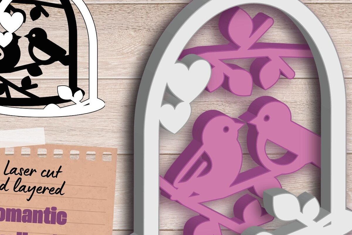 Intra απο ξύλο plywood 3mm-4mm πάχος – Τέχνη τοίχου με στρώματα γάμου, κοπή λέιζερ πτηνών Δίασταση  40x30 cm INTRAFABR-90083993