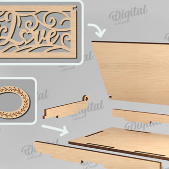 Intra απο ξύλο plywood 3mm-4mm πάχος – Κουτί βέρας με λέιζερ. 3D Ring Box Δίασταση  20x20 cm INTRAFABR-113845381 - Image 2