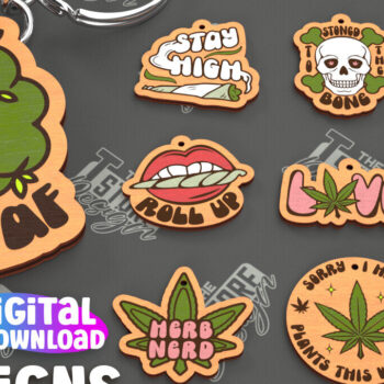 Intra απο ξύλο plywood 3mm-4mm πάχος – Πακέτο κοπής λέιζερ με μπρελόκ Weed | Αρχείο CNC Δίασταση  5x5 cm INTRAFABR-103793972 - Image 1