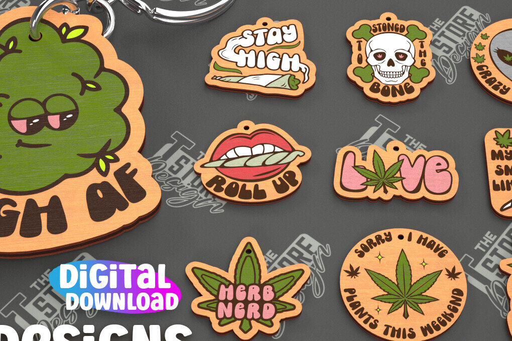 Intra απο ξύλο plywood 3mm-4mm πάχος – Πακέτο κοπής λέιζερ με μπρελόκ Weed | Αρχείο CNC Δίασταση  5x5 cm INTRAFABR-103793972