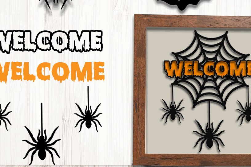 Intra απο ξύλο plywood 3mm-4mm πάχος – Welcom Halloween 3D Δίασταση  20x20 cm INTRAFABR-35500489