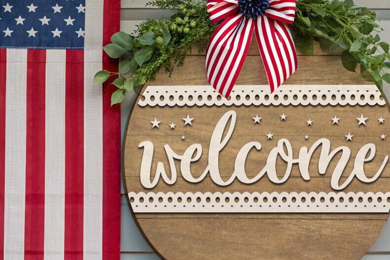 Intra απο ξύλο plywood 3mm-4mm πάχος – Καλώς ήρθατε στις 4 Ιουλίου Door Δίασταση  20x20 cm INTRAFABR-117243891