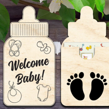 Intra απο ξύλο plywood 3mm-4mm πάχος – Θήκη δώρου για μπιμπερό καλωσορίσματος Δίασταση  20x20 cm INTRAFABR-63023405 - Image 1