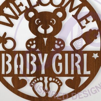 Intra απο ξύλο plywood 3mm-4mm πάχος – Καλώς ορίσατε Baby Girl Wall Sign Laser Δίασταση  40x30 cm INTRAFABR-117829233 - Image 1
