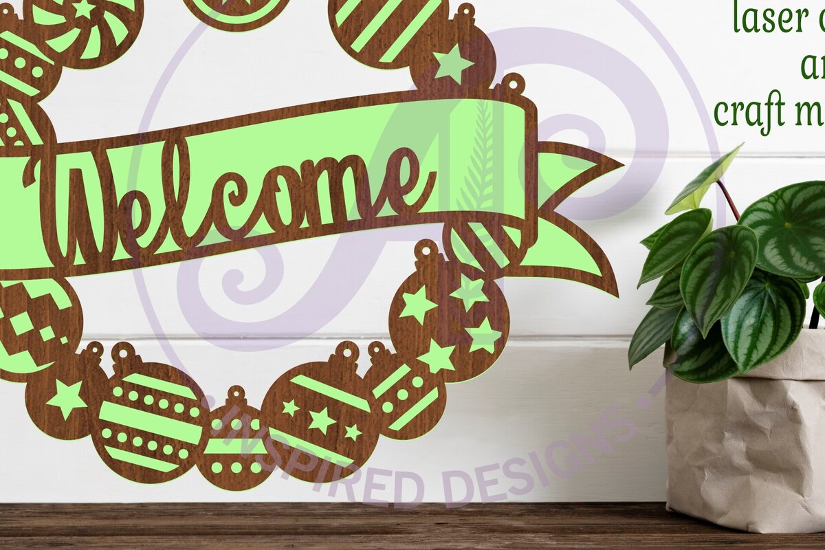 Intra απο ξύλο plywood 3mm-4mm πάχος – Καλωσόρισμα Bauble Στεφάνι Χριστουγεννιάτικο Τέχνη τοίχου Δίασταση  40x30 cm INTRAFABR-82947129