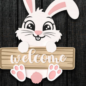 Intra απο ξύλο plywood 3mm-4mm πάχος – Καλώς ήλθατε Bunny Πασχαλινό κομμένο λέιζερ σημάδι Δίασταση  20x20 cm INTRAFABR-113924145