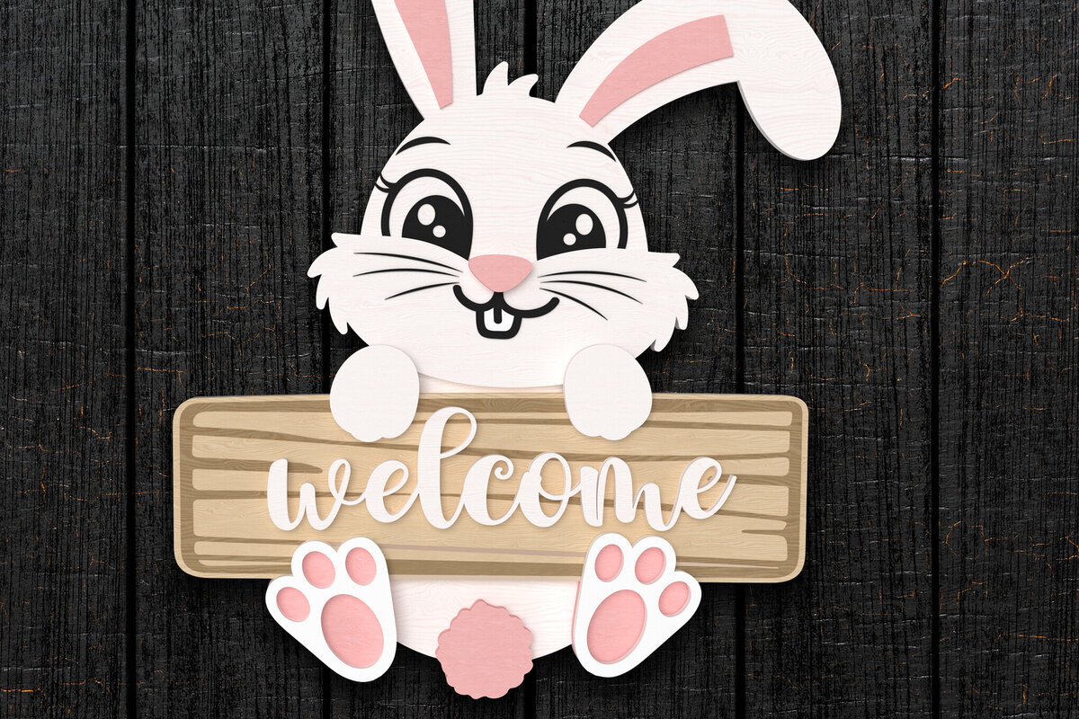 Intra απο ξύλο plywood 3mm-4mm πάχος – Καλώς ήλθατε Bunny Πασχαλινό κομμένο λέιζερ σημάδι Δίασταση  20x20 cm INTRAFABR-113924145