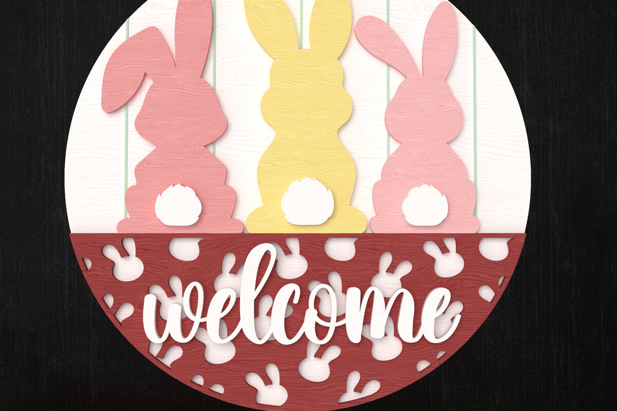 Intra απο ξύλο plywood 3mm-4mm πάχος – Καλώς ήλθατε Bunny Πασχαλινό κομμένο λέιζερ σημάδι Δίασταση  20x20 cm INTRAFABR-113850883