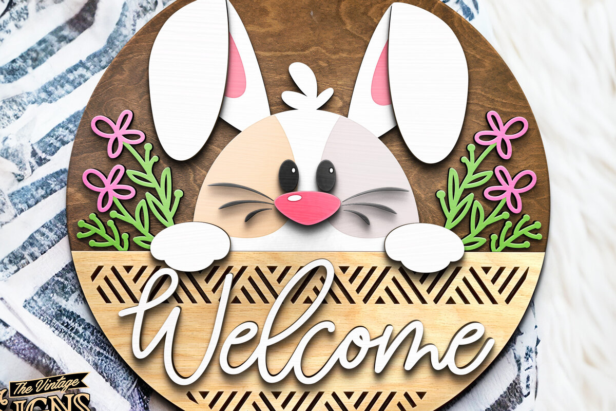 Intra απο ξύλο plywood 3mm-4mm πάχος – Καλώς ήρθατε Bunny Flowers | Κρεμάστρα πόρτας Δίασταση  20x20 cm INTRAFABR-117240237