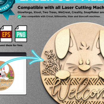 Intra απο ξύλο plywood 3mm-4mm πάχος – Καλώς ήρθατε Bunny Flowers | Κρεμάστρα πόρτας Δίασταση  20x20 cm INTRAFABR-117240237 - Image 2