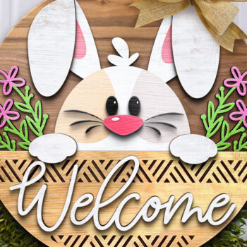 Intra απο ξύλο plywood 3mm-4mm πάχος – Καλώς ήρθατε Bunny Flowers | Κρεμάστρα πόρτας Δίασταση  20x20 cm INTRAFABR-117240237 - Image 4