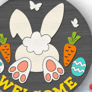 Intra απο ξύλο plywood 3mm-4mm πάχος – Καλώς ορίσατε Bunny, Πασχαλινή επιγραφή DXF Δίασταση  20x20 cm INTRAFABR-117204558