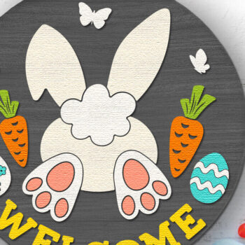 Intra απο ξύλο plywood 3mm-4mm πάχος – Καλώς ορίσατε Bunny, Πασχαλινή επιγραφή DXF Δίασταση  20x20 cm INTRAFABR-117204558 - Image 1