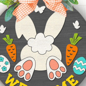 Intra απο ξύλο plywood 3mm-4mm πάχος – Καλώς ορίσατε Bunny, Πασχαλινή επιγραφή DXF Δίασταση  20x20 cm INTRAFABR-117204558 - Image 2