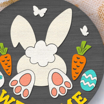 Intra απο ξύλο plywood 3mm-4mm πάχος – Καλώς ορίσατε Bunny, Πασχαλινή επιγραφή DXF Δίασταση  20x20 cm INTRAFABR-117204558 - Image 3