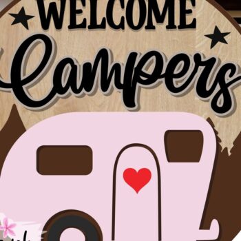 Intra απο ξύλο plywood 3mm-4mm πάχος – Καλώς ήρθατε Campers Στρογγυλή πινακίδα λέιζερ Δίασταση 20x20 cm INTRAFABR-60055955 - Image 3