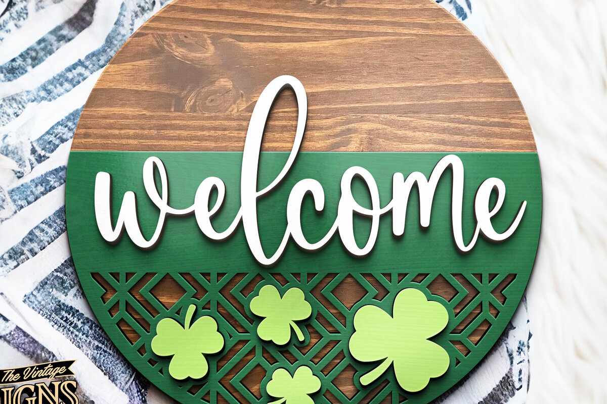 Intra απο ξύλο plywood 3mm-4mm πάχος – Καλωσορίσατε Τριφύλλια | Κρεμάστρα πόρτας Δίασταση  20x20 cm INTRAFABR-117239908