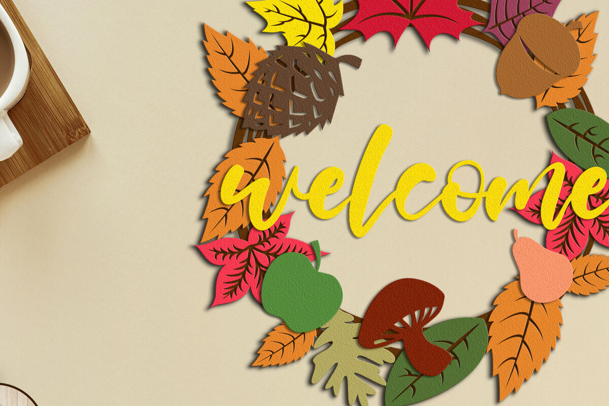 Intra απο ξύλο plywood 3mm-4mm πάχος – Καλωσόρισμα Διακοσμητικό Φθινοπωρινό στεφάνι Δίασταση  40x30 cm INTRAFABR-106631878