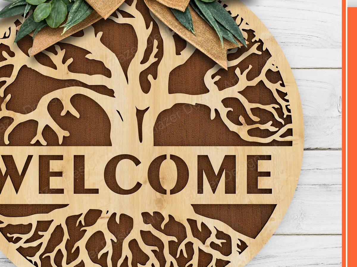 Intra απο ξύλο plywood 3mm-4mm πάχος – Welcome Door Hanger Files Δίασταση  20x20 cm INTRAFABR-72173781