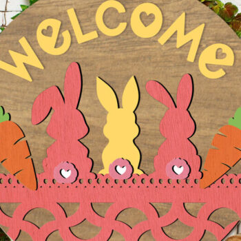 Intra απο ξύλο plywood 3mm-4mm πάχος – Καλώς ορίσατε Πασχαλινή επιγραφή Δίασταση  20x20 cm INTRAFABR-116557676 - Image 1