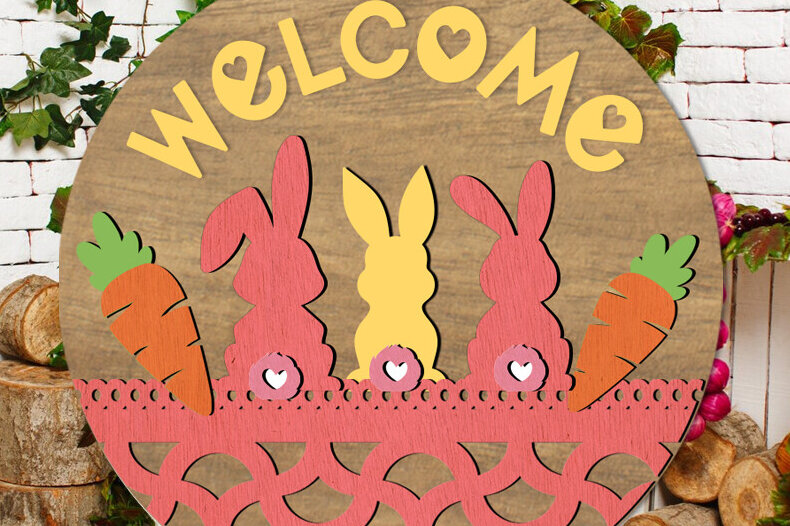 Intra απο ξύλο plywood 3mm-4mm πάχος – Καλώς ορίσατε Πασχαλινή επιγραφή Δίασταση  20x20 cm INTRAFABR-116557676