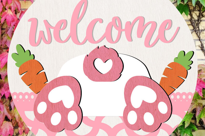 Intra απο ξύλο plywood 3mm-4mm πάχος – Καλώς ορίσατε Πασχαλινή επιγραφή Δίασταση  20x20 cm INTRAFABR-116557784