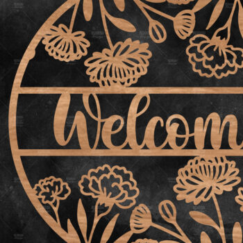 Intra απο ξύλο plywood 3mm-4mm πάχος – Καλωσόρισμα Floral στρογγυλή πινακίδα Δίασταση  20x20 cm INTRAFABR-116341207 - Image 1