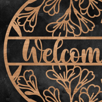 Intra απο ξύλο plywood 3mm-4mm πάχος – Καλωσόρισμα Floral στρογγυλή πινακίδα Δίασταση  20x20 cm INTRAFABR-116341228 - Image 1