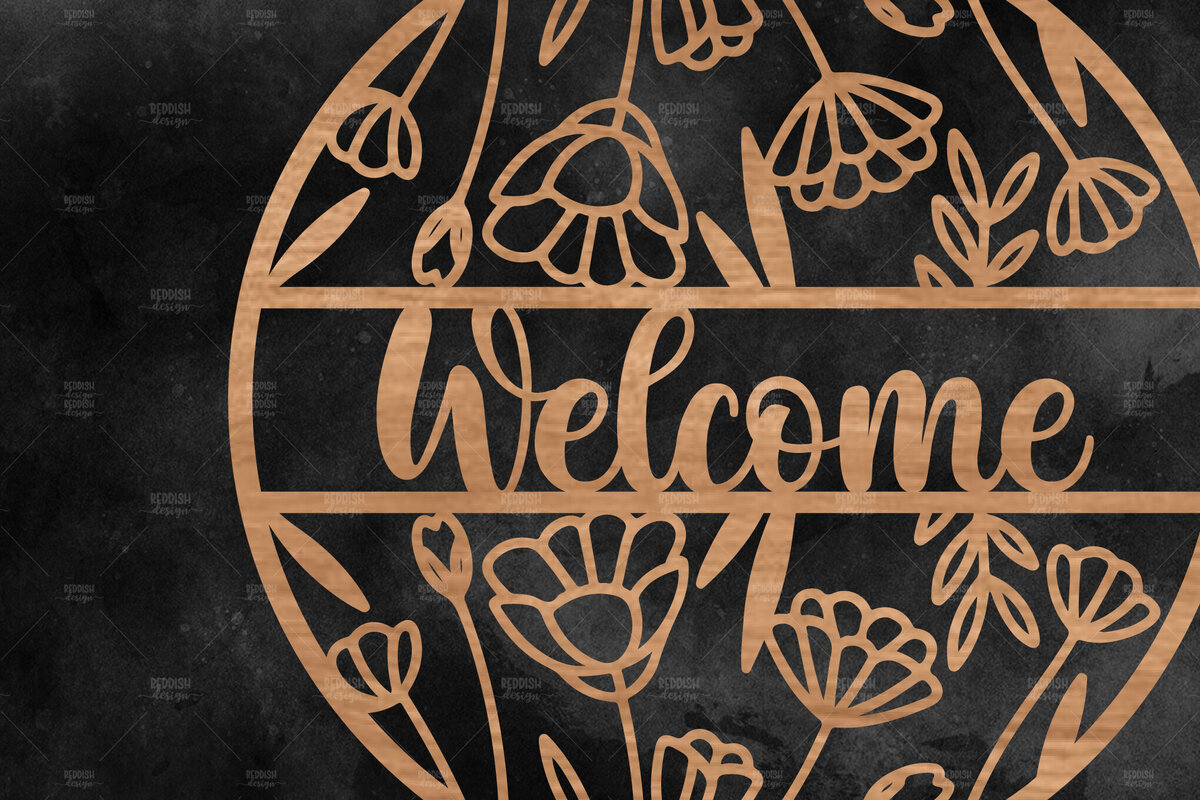 Intra απο ξύλο plywood 3mm-4mm πάχος – Καλωσόρισμα Floral στρογγυλή πινακίδα Δίασταση  20x20 cm INTRAFABR-116341298