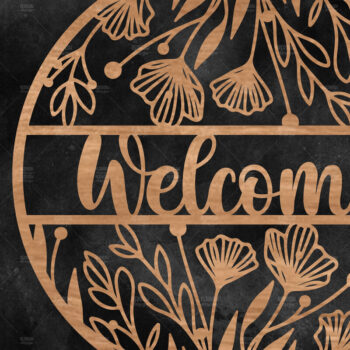 Intra απο ξύλο plywood 3mm-4mm πάχος – Καλωσόρισμα Floral στρογγυλή πινακίδα Δίασταση  20x20 cm INTRAFABR-116341182 - Image 1