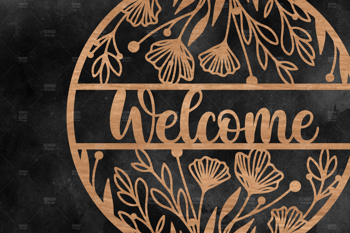 Intra απο ξύλο plywood 3mm-4mm πάχος – Καλωσόρισμα Floral στρογγυλή πινακίδα Δίασταση  20x20 cm INTRAFABR-116341182