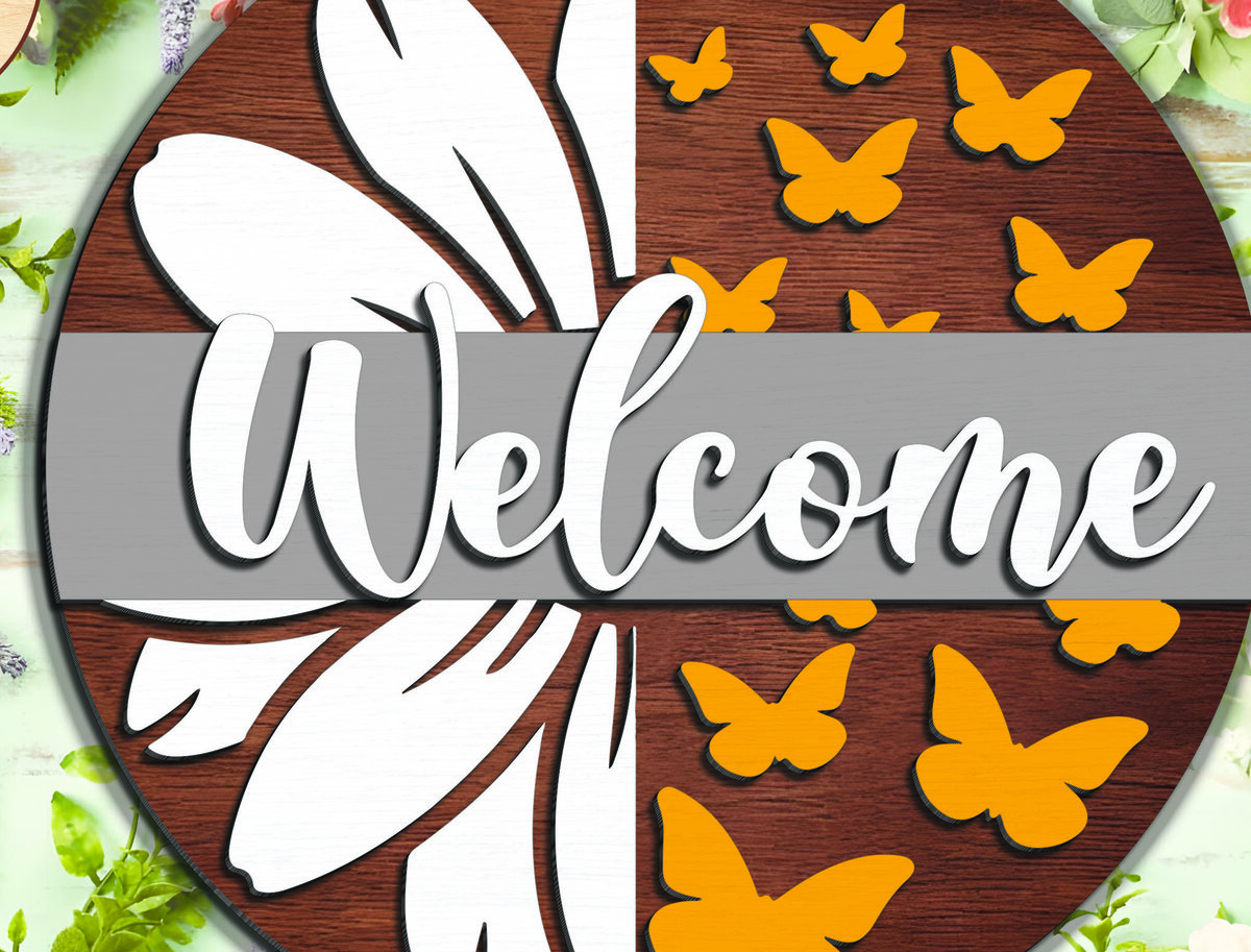 Intra απο ξύλο plywood 3mm-4mm πάχος – Welcome Flower Sign - Break Jhon Δίασταση  40x30 cm INTRAFABR-94977633