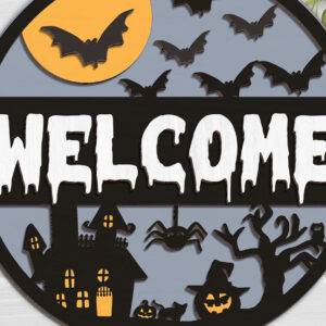 Intra απο ξύλο plywood 3mm-4mm πάχος – Καλώς ορίσατε Αποκριάτικη πινακίδα πόρτας Αποκοπή αρχείου Δίασταση  20x20 cm INTRAFABR-102202810