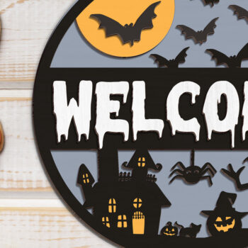 Intra απο ξύλο plywood 3mm-4mm πάχος – Καλώς ορίσατε Αποκριάτικη πινακίδα πόρτας Αποκοπή αρχείου Δίασταση  20x20 cm INTRAFABR-102202810 - Image 2