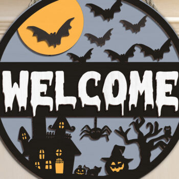 Intra απο ξύλο plywood 3mm-4mm πάχος – Καλώς ορίσατε Αποκριάτικη πινακίδα πόρτας Αποκοπή αρχείου Δίασταση  20x20 cm INTRAFABR-102202810 - Image 3