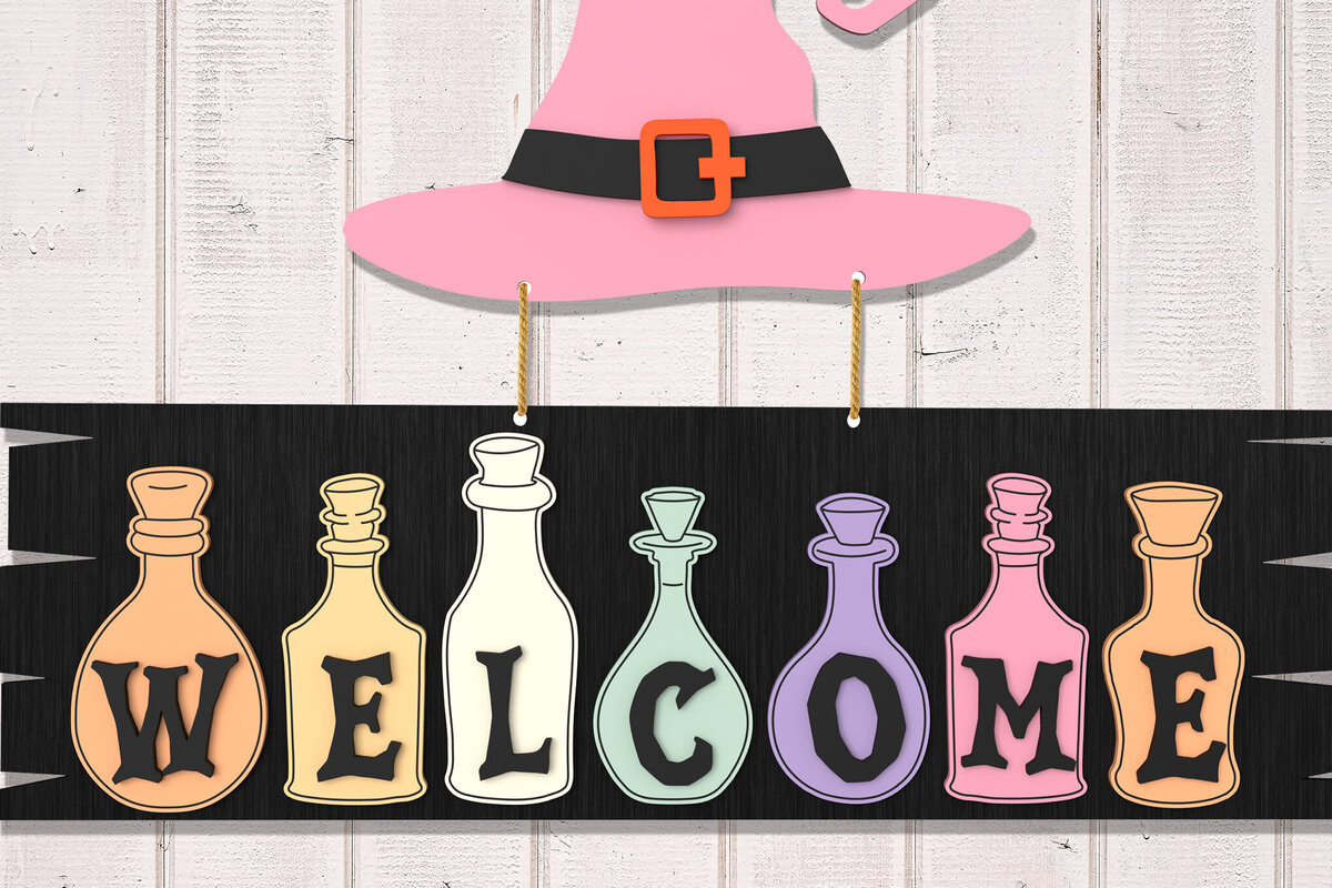 Intra απο ξύλο plywood 3mm-4mm πάχος – Καλώς ορίσατε Αρχείο αποκοπής λέιζερ Halloween Witch Δίασταση  20x20 cm INTRAFABR-105764509