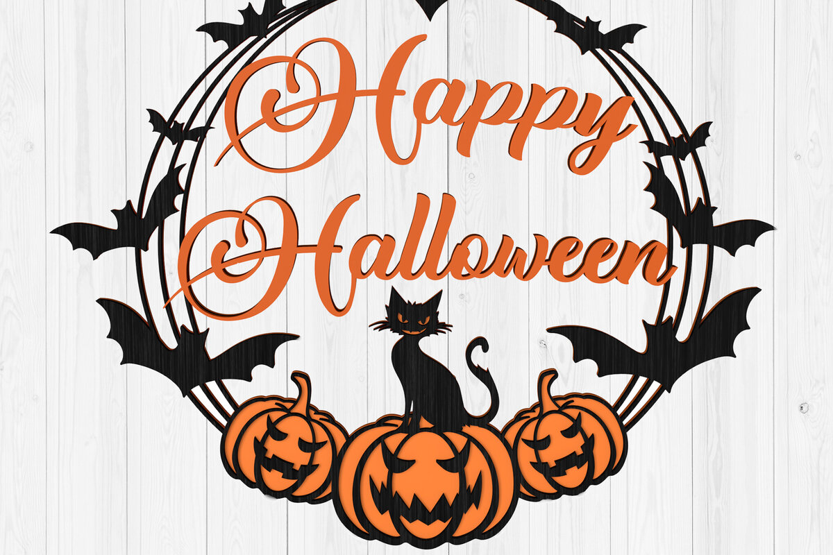 Intra απο ξύλο plywood 3mm-4mm πάχος – Καλωσόρισμα Halloween Wreath 3d Δίασταση  20x20 cm INTRAFABR-104826569