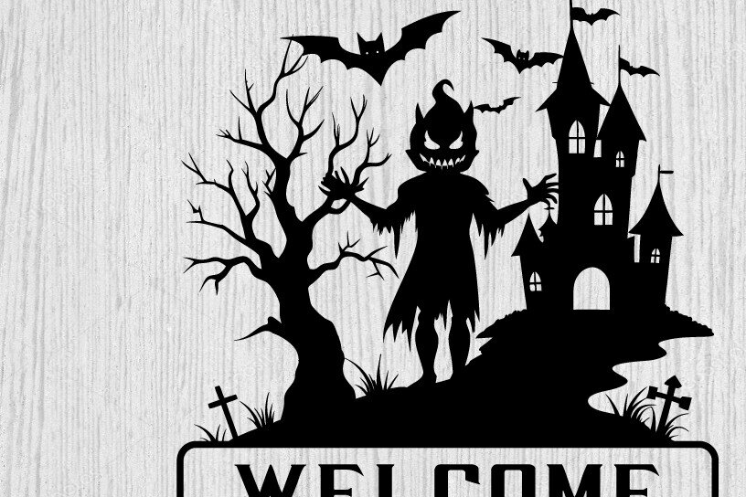 Intra απο ξύλο plywood 3mm-4mm πάχος – Καλώς ήρθατε Happy Halloween Metal Art Laser Δίασταση  20x20 cm INTRAFABR-101052013