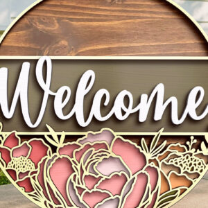 Intra απο ξύλο plywood 3mm-4mm πάχος – Welcome Peonies Door Hanger Laser Δίασταση  20x20 cm INTRAFABR-119692203