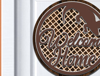 Intra απο ξύλο plywood 3mm-4mm πάχος – Καλωσόρισμα Στρογγυλή πινακίδα Κρεμάστρα πόρτας Κοπή λέιζερ Δίασταση  20x20 cm INTRAFABR-60924202 - Image 1