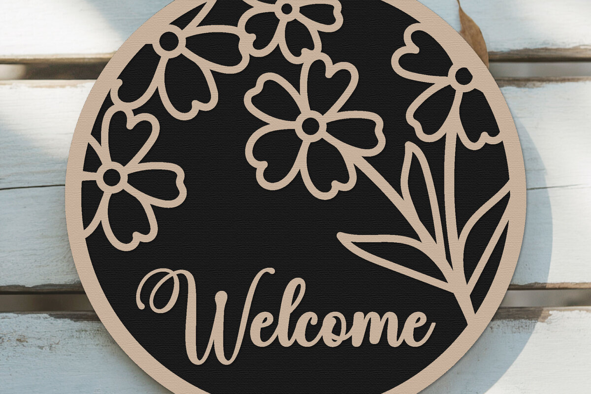 Intra απο ξύλο plywood 3mm-4mm πάχος – Welcome Round Sign Lasercut - Floral Δίασταση  40x30 cm INTRAFABR-125166391
