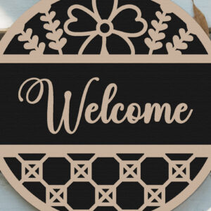 Intra απο ξύλο plywood 3mm-4mm πάχος – Welcome Round Sign Lasercut - Floral Δίασταση  40x30 cm INTRAFABR-125166404