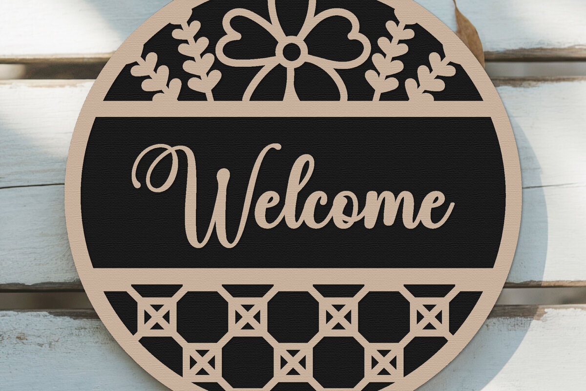 Intra απο ξύλο plywood 3mm-4mm πάχος – Welcome Round Sign Lasercut - Floral Δίασταση  40x30 cm INTRAFABR-125166404
