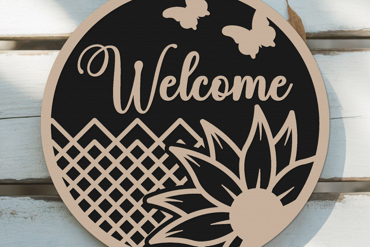 Intra απο ξύλο plywood 3mm-4mm πάχος – Welcome Round Sign Lasercut - Floral Δίασταση  40x30 cm INTRAFABR-125166417