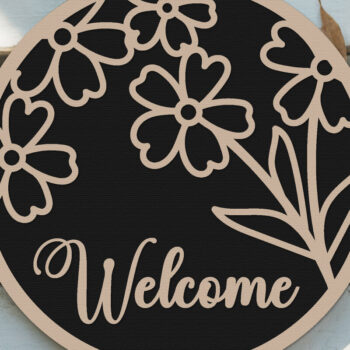 Intra απο ξύλο plywood 3mm-4mm πάχος – Welcome Round Sign Lasercut - Floral Δίασταση 40x30 cm INTRAFABR-125166422 - Image 3