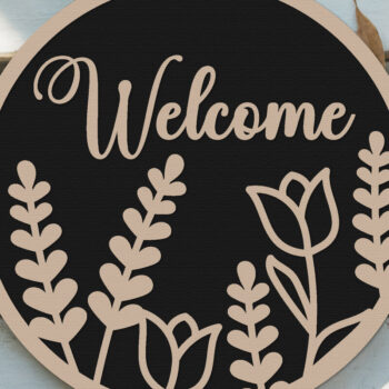 Intra απο ξύλο plywood 3mm-4mm πάχος – Welcome Round Sign Lasercut - Floral Δίασταση 40x30 cm INTRAFABR-125166422 - Image 4