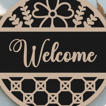 Intra απο ξύλο plywood 3mm-4mm πάχος – Welcome Round Sign Lasercut - Floral Δίασταση 40x30 cm INTRAFABR-125166422 - Image 5