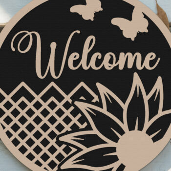 Intra απο ξύλο plywood 3mm-4mm πάχος – Welcome Round Sign Lasercut - Floral Δίασταση 40x30 cm INTRAFABR-125166422 - Image 7