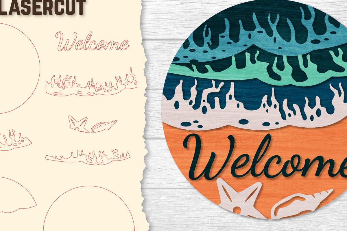 Intra απο ξύλο plywood 3mm-4mm πάχος – Welcome Sea Wave 3D Layered Lasercut Δίασταση  20x20 cm INTRAFABR-122011578