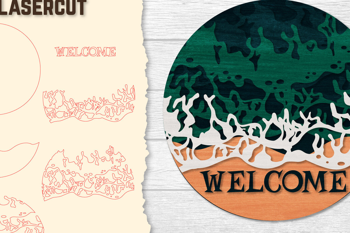 Intra απο ξύλο plywood 3mm-4mm πάχος – Welcome Sea Wave 3D Layered Lasercut Δίασταση  20x20 cm INTRAFABR-122011608